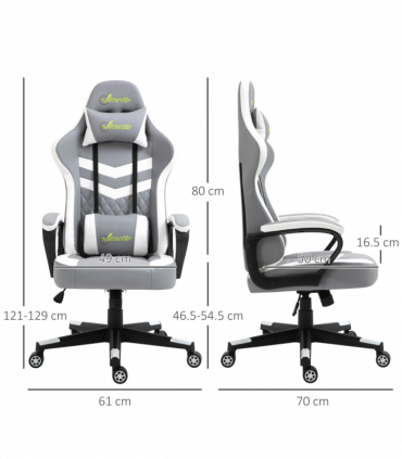 Racing Gaming Chair w/ Lumbar Support, Headrest, Gamer Office Chair, Grey White