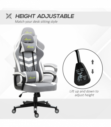 Racing Gaming Chair w/ Lumbar Support, Headrest, Gamer Office Chair, Grey White