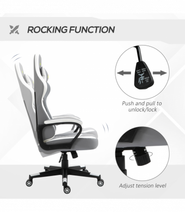 Racing Gaming Chair w/ Lumbar Support, Headrest, Gamer Office Chair, Grey White