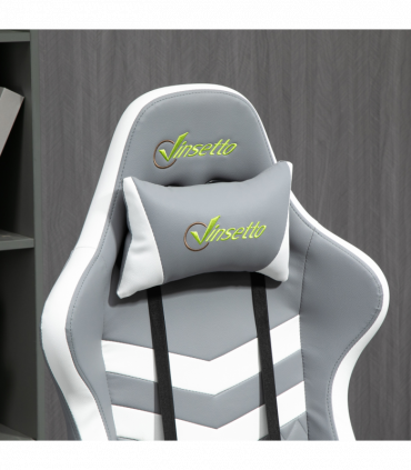 Racing Gaming Chair w/ Lumbar Support, Headrest, Gamer Office Chair, Grey White