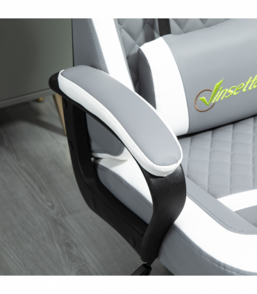 Racing Gaming Chair w/ Lumbar Support, Headrest, Gamer Office Chair, Grey White