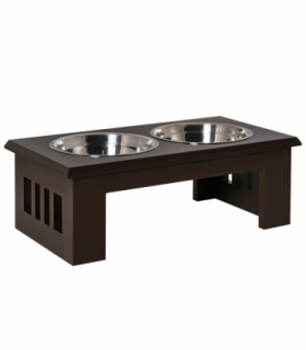 Raised Dog Bowls Pet Feeder Elevated Double Stainless Steel Water Brown Pawhut