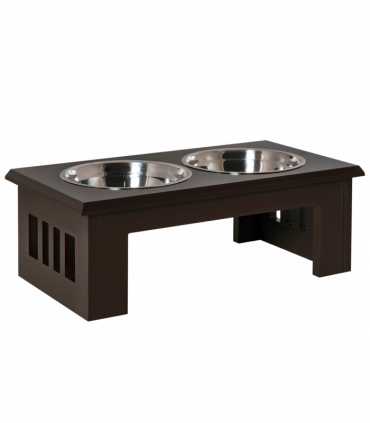 Raised Dog Bowls Pet Feeder Elevated Double Stainless Steel Water Brown Pawhut