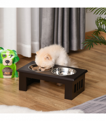 Raised Dog Bowls Pet Feeder Elevated Double Stainless Steel Water Brown Pawhut