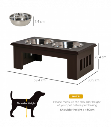 Raised Dog Bowls Pet Feeder Elevated Double Stainless Steel Water Brown Pawhut