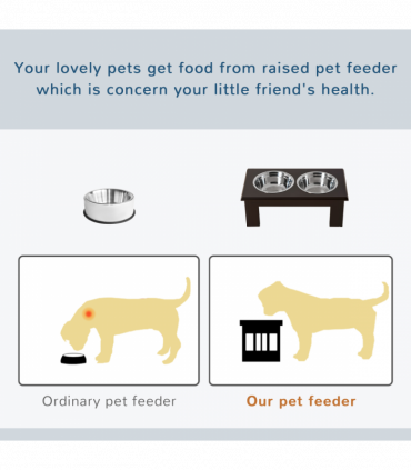 Raised Dog Bowls Pet Feeder Elevated Double Stainless Steel Water Brown Pawhut