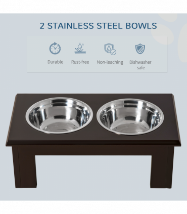 Raised Dog Bowls Pet Feeder Elevated Double Stainless Steel Water Brown Pawhut
