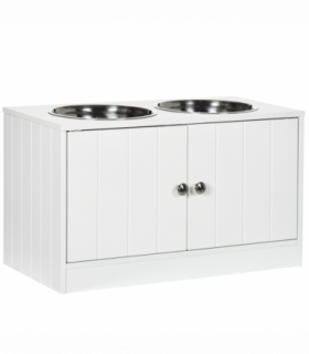 Raised Dog Bowls for Large Dogs Feeding Station Stand, Storage - White Pawhut