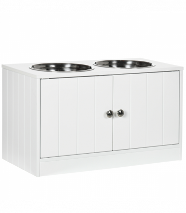 Raised Dog Bowls for Large Dogs Feeding Station Stand, Storage - White Pawhut