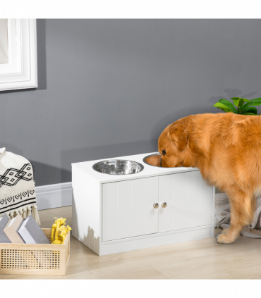 Raised Dog Bowls for Large Dogs Feeding Station Stand, Storage - White Pawhut