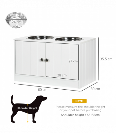 Raised Dog Bowls for Large Dogs Feeding Station Stand, Storage - White Pawhut