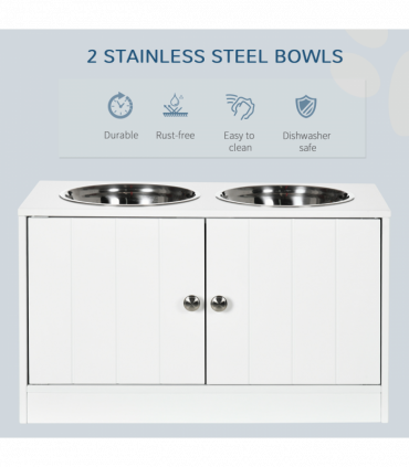Raised Dog Bowls for Large Dogs Feeding Station Stand, Storage - White Pawhut