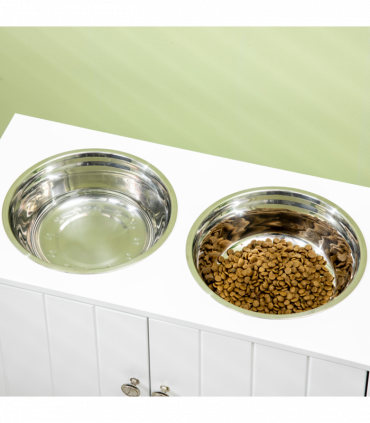 Raised Dog Bowls for Large Dogs Feeding Station Stand, Storage - White Pawhut