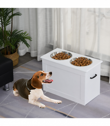 Raised Dog Bowls w/ Storage Function Stainless Steel Bowl Elevated Base Pawhut