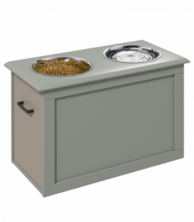 Raised Pet Dog Bowls w/ Storage, Two Bowls, Elevated Base - Grey