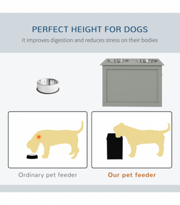 Raised Pet Dog Bowls w/ Storage, Two Bowls, Elevated Base - Grey