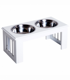 Raised Pet Feeder Elevated Double Staninless Steel Bowls Stand Water White