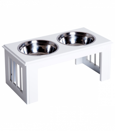 Raised Pet Feeder Elevated Double Staninless Steel Bowls Stand Water White