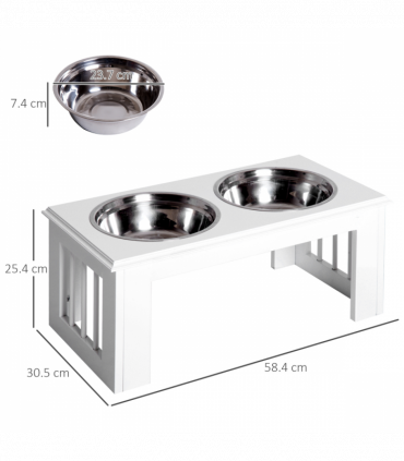 Raised Pet Feeder Elevated Double Staninless Steel Bowls Stand Water White
