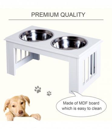 Raised Pet Feeder Elevated Double Staninless Steel Bowls Stand Water White
