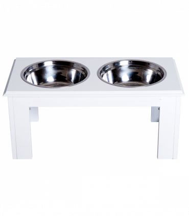Raised Pet Feeder Elevated Double Staninless Steel Bowls Stand Water White