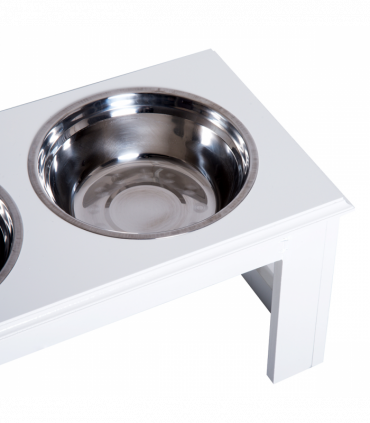 Raised Pet Feeder Elevated Double Staninless Steel Bowls Stand Water White