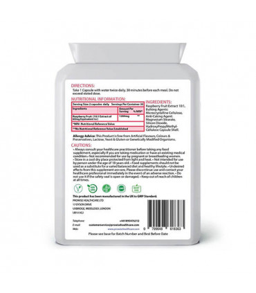 Raspberry Fruit Extract 1200mg - 60 Capsules x 2 Pack - UK Manufactured | GMP Standards by Prowise Healthcare