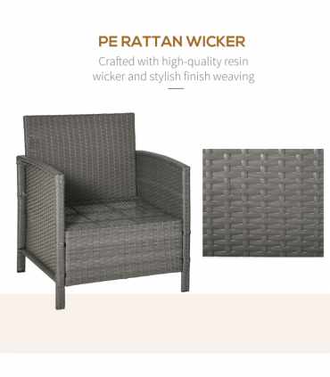 Rattan 2 Seater Patio Bistro Set with Cushion Pillow - Grey, Cream White