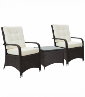 Rattan 3PCs Chair Table Bistro Set Patio Set w/ Steel Frame White