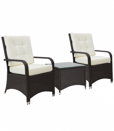 Rattan 3PCs Chair Table Bistro Set Patio Set w/ Steel Frame White