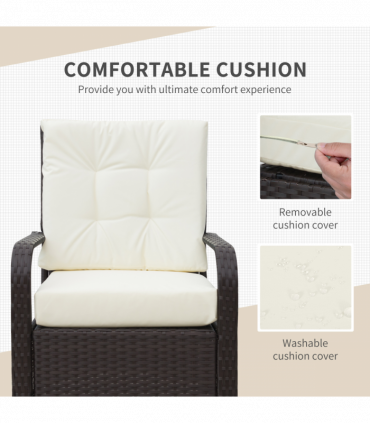 Rattan 3PCs Chair Table Bistro Set Patio Set w/ Steel Frame White