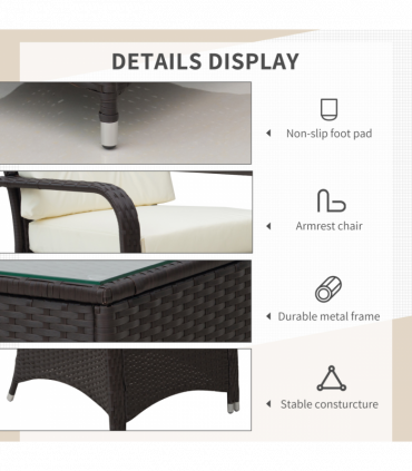 Rattan 3PCs Chair Table Bistro Set Patio Set w/ Steel Frame White