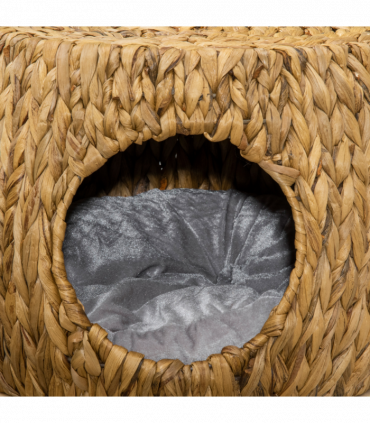 Rattan Cat House Stool, Wicker Kitten Bed for Outdoors and Indoors w/ Cushion
