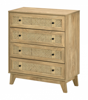 Rattan Chest of Drawers 4-Drawer Dresser Storage Cabinet Bedroom, Wood Effect
