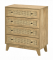 Rattan Chest of Drawers 4-Drawer Dresser Storage Cabinet Bedroom, Wood Effect