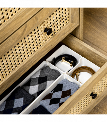 Rattan Chest of Drawers 4-Drawer Dresser Storage Cabinet Bedroom, Wood Effect