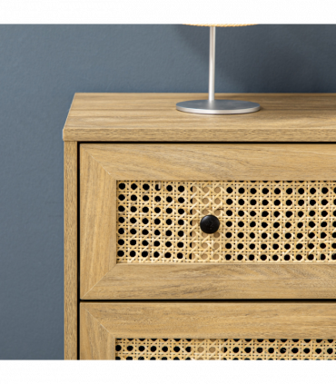 Rattan Chest of Drawers 4-Drawer Dresser Storage Cabinet Bedroom, Wood Effect