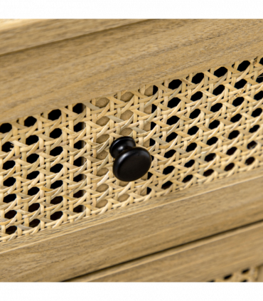 Rattan Chest of Drawers 4-Drawer Dresser Storage Cabinet Bedroom, Wood Effect