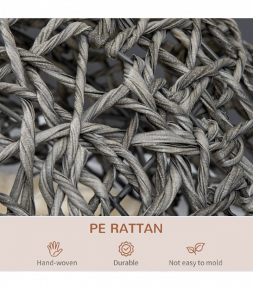 Rattan Elevated Cat House Kitten Basket Pet Bed w/ Cushion - Silver-Tone, Grey