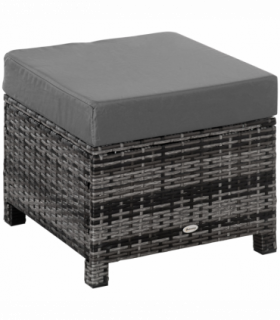 Rattan Footstool Ottoman w/Padded Cushion Outdoor 50x50x35 cm Grey