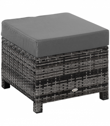Rattan Footstool Ottoman w/Padded Cushion Outdoor 50x50x35 cm Grey