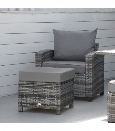 Rattan Footstool Ottoman w/Padded Cushion Outdoor 50x50x35 cm Grey