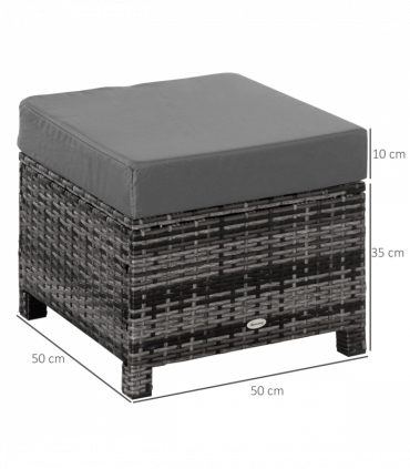 Rattan Footstool Ottoman w/Padded Cushion Outdoor 50x50x35 cm Grey