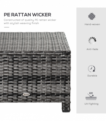 Rattan Footstool Ottoman w/Padded Cushion Outdoor 50x50x35 cm Grey