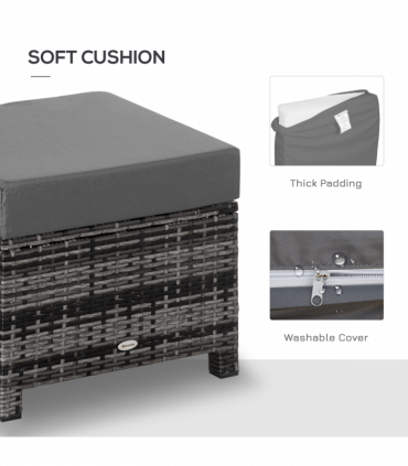 Rattan Footstool Ottoman w/Padded Cushion Outdoor 50x50x35 cm Grey