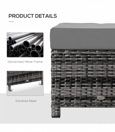 Rattan Footstool Ottoman w/Padded Cushion Outdoor 50x50x35 cm Grey