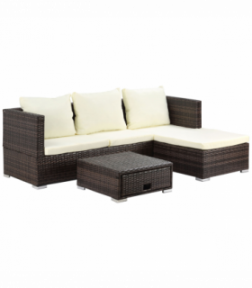 Rattan Garden Sofa Set Storage Table Wicker Patio Lounger 4-Seater Brow