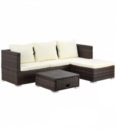 Rattan Garden Sofa Set Storage Table Wicker Patio Lounger 4-Seater Brow
