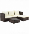 Rattan Garden Sofa Set Storage Table Wicker Patio Lounger 4-Seater Brow