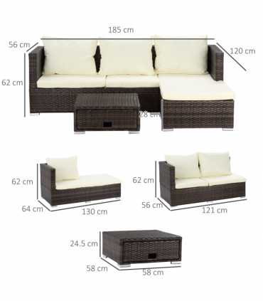 Rattan Garden Sofa Set Storage Table Wicker Patio Lounger 4-Seater Brow